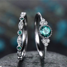Load image into Gallery viewer, 3 Colors Stackable Double Rings Sets For Women 925 Silver Round Green Blue Zircon Stone Engagement Female Birthstone Ring