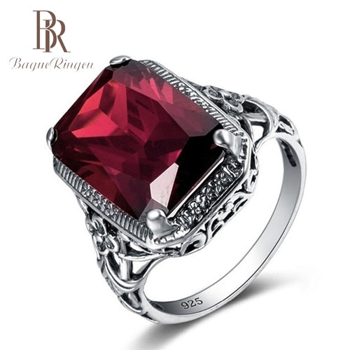 Bague Ringen Rectangle Vintage Red Ruby Rings For Women New Fashion Gemstone Silver 925 Jewlery Ring Wholesale Party Gifts