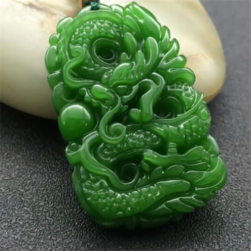 Natural Green Jade Dragon Pendant Necklace Charm Jewellery Fashion Accessories Hand-Carved Man Luck Amulet Gifts