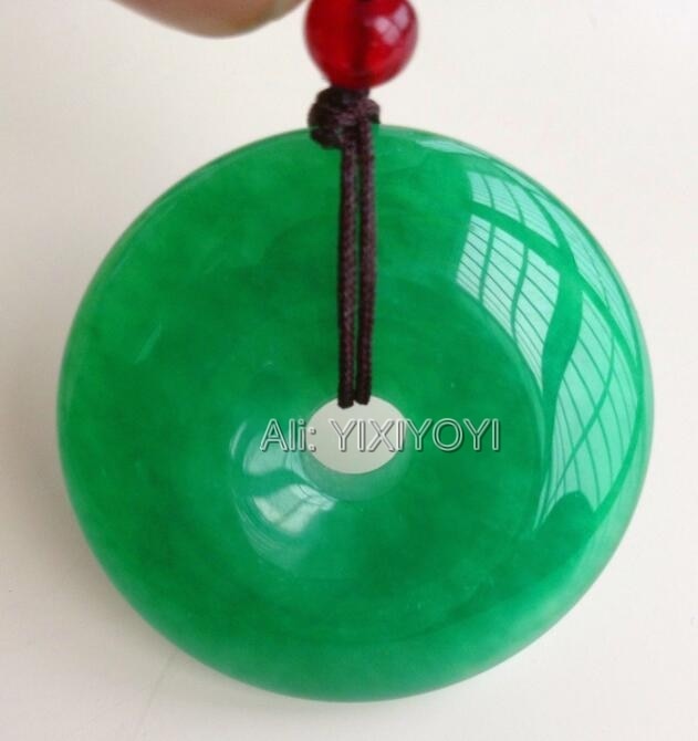 Charming Natural Green Jade 30mm Chinese Round Buckle Harmony Amulet Lucky Jade Pendant + Free Rope Necklace Fine Jewelry